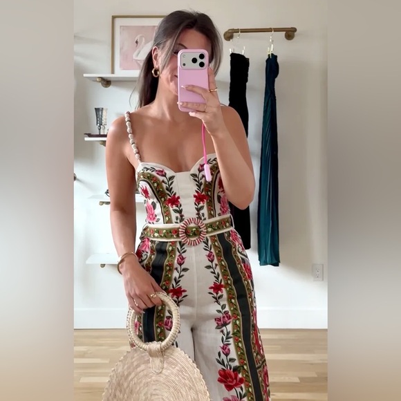 FARM Rio Sand Wonder Rio Sleeveless Euroflax Premium Linen Wide Leg Jumpsuit - Picture 2 of 9